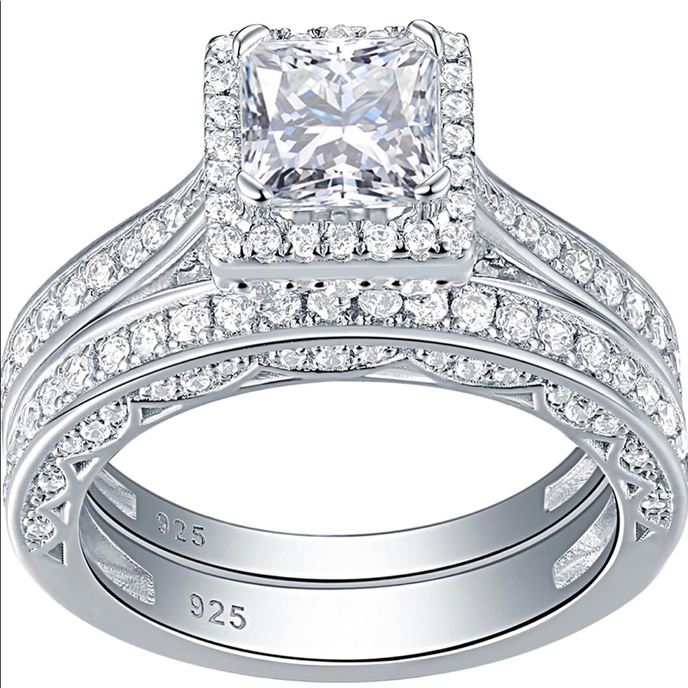 925 Solid sterling silver wedding ring set of 2